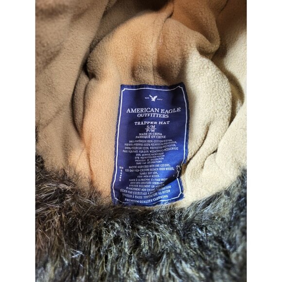 American Eagle Khaki Faux Fur Trapper Hat Size S/M - Picture 4 of 5